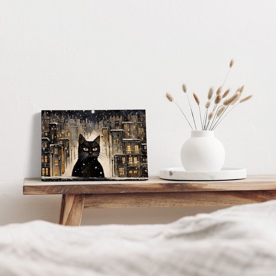 Artaza Peinture sur toile Chat noir en hiver – 30 x 20 – Klein – Photo sur toile – Impression sur toile