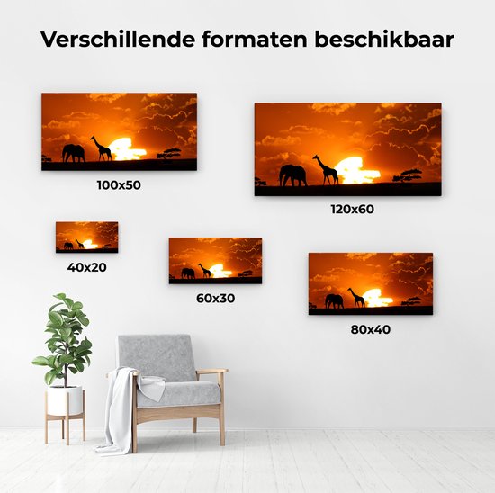 Artaza Peinture sur toile Animaux africains au coucher du soleil – 120 x 60 – Groot – Photo sur toile – Impression sur toile