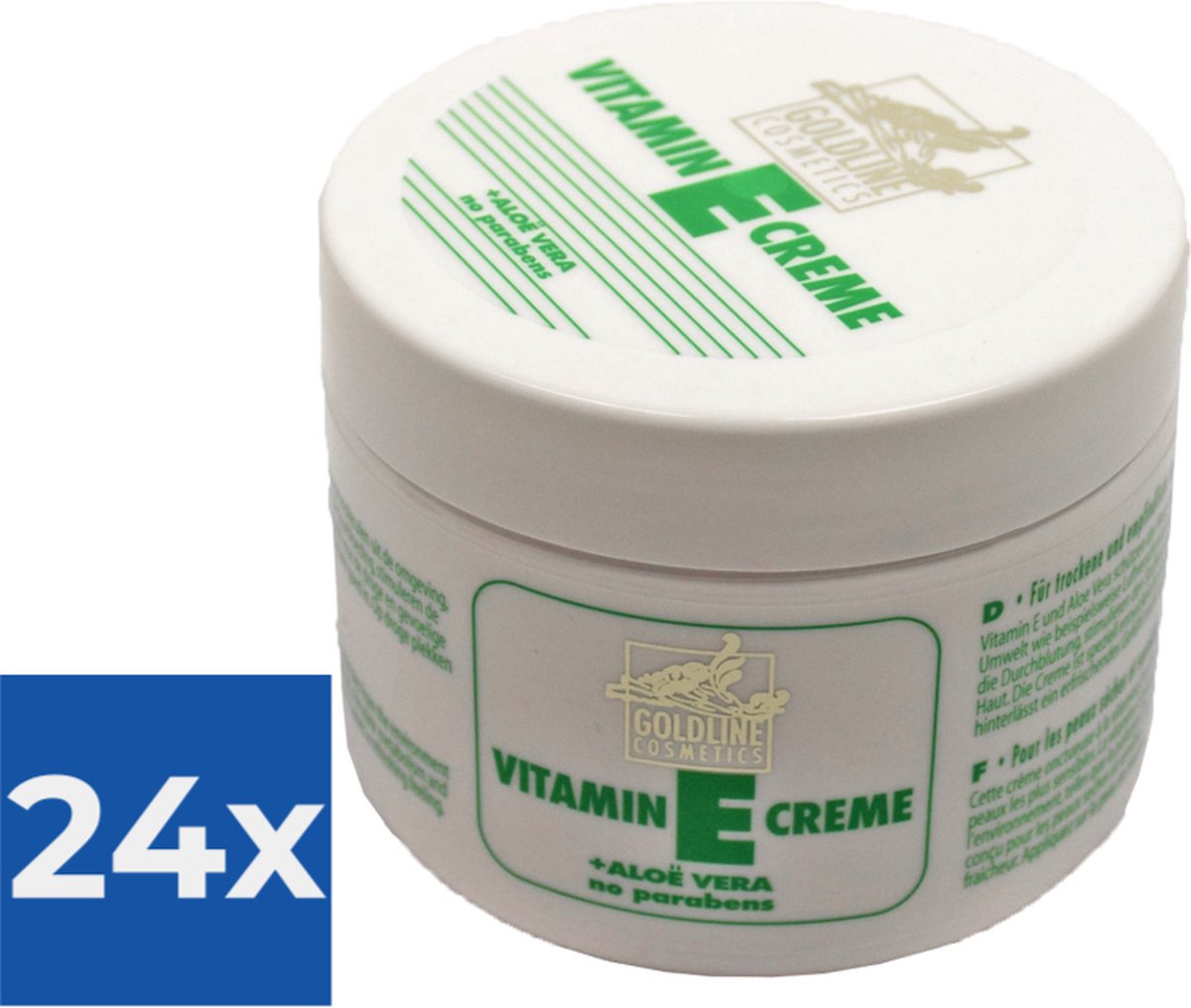 Goedkoopste Goldline Vitamine-E met Aloë Vera voor de gevoelige Huid - 250 ml - Bodycrème - Voordeelverpakking 24 stuks