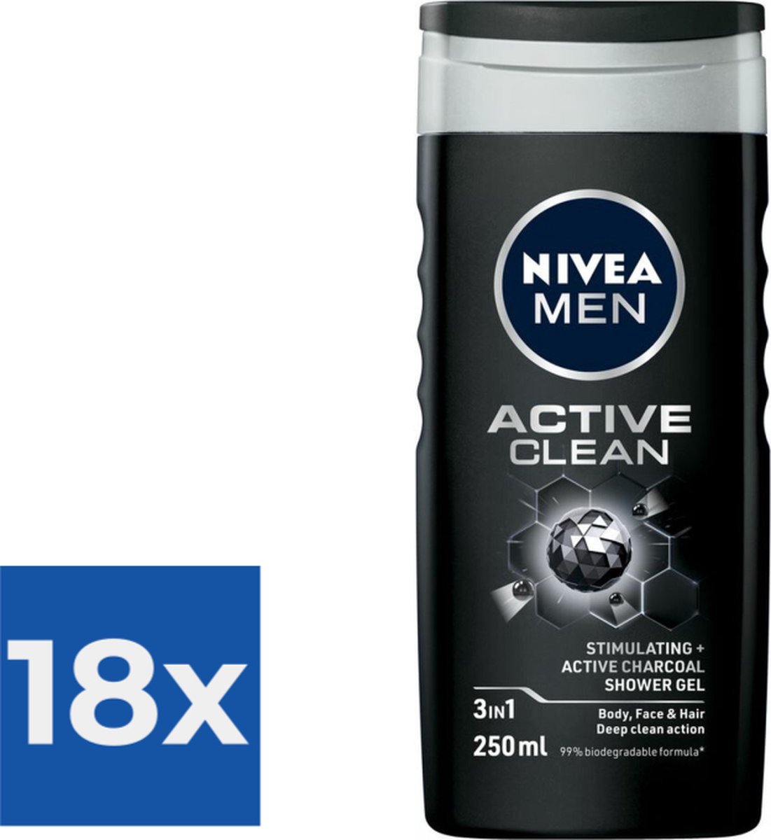 Goedkoopste Nivea Men Douchegel Active Clean 250 ml - Voordeelverpakking 18 stuks