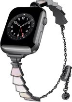 MNCdigi - Metalen Art Deco schelpenband - Zwart/wit - Voor 42mm - 44mm - 45mm - 49mm iWatch - Slanke metalen dames smartwatchband met verstelbare ketting voor Apple Watch Series Ultra 9 8 7 6 5 4 3 2 1 SE grote modellen