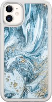 Casimoda® hoesje - Geschikt voor iPhone 11 - Marble Sea - 2-in-1 case - Schokbestendig - Marble design - Verhoogde randen - Blauw, Transparant