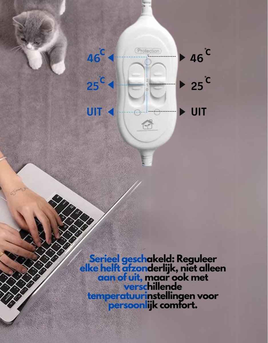 XXL Elektrische deken – Onderdeken – Tweepersoons – 180 x 200 cm - 2 temperatuurstanden – Fleece – Twee schakelaars – Grijs - Warmte deken 180x200 — cadeau in Cadeau-ideeën - foto 4