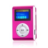 Mini clip MP3 speler  met display Roze en in-ear koptelefoon