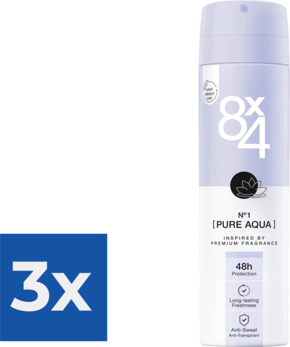 8 x 4 Deospray  No.1 Pure Aqua 150 ml - Voordeelverpakking 3 stuks