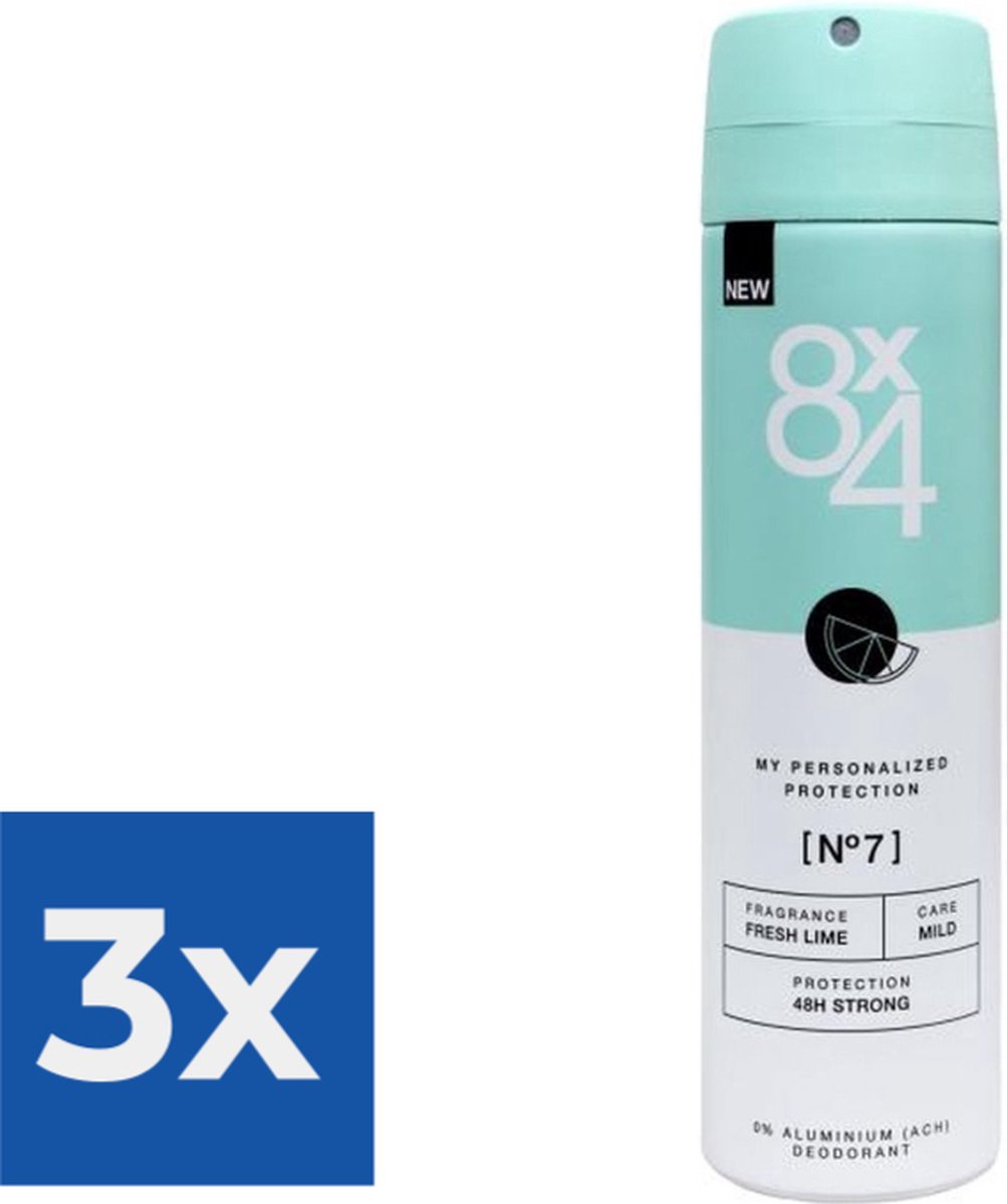 8x4 Deodorant Spray No.7 Fresh Lime - 150ml - Voordeelverpakking 3 stuks