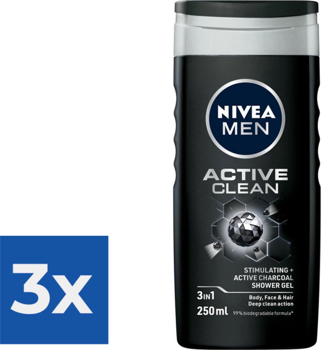 Goedkoopste Nivea Men Douchegel Active Clean 250 ml - Voordeelverpakking 3 stuks