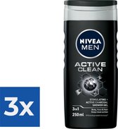 Nivea Men Douchegel Active Clean 250 ml - Voordeelverpakking 3 stuks