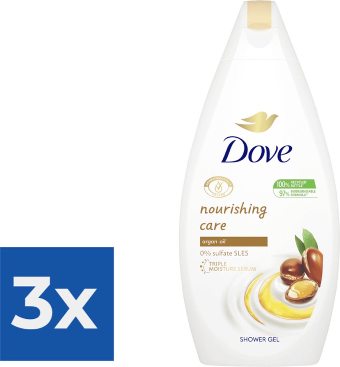 Goedkoopste Dove Douchegel - Moisturising Care & Oil 400 ml - Voordeelverpakking 3 stuks