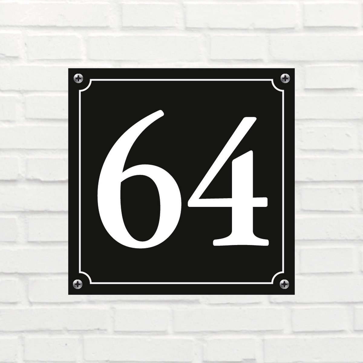 Huisnummerbord Mat zwart Deluxe - Nummer 64 - incl. bevestiging | formaat 12 x 12 cm | - huisnummerbordje - nummerbord - voordeur