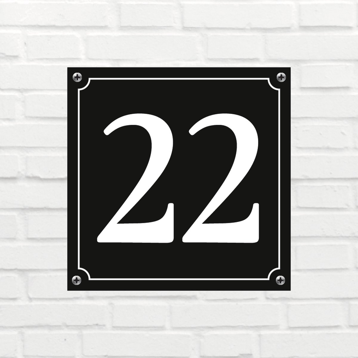 Huisnummerbord Mat zwart Deluxe - Nummer 22 - incl. bevestiging | formaat 12 x 12 cm | - huisnummerbordje - nummerbord - voordeur