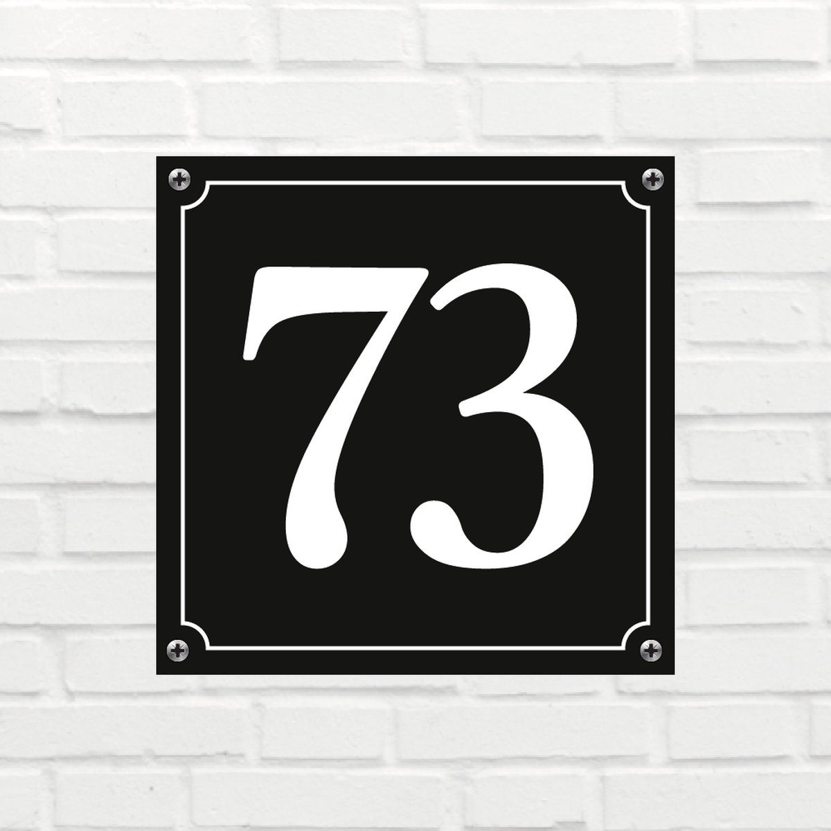 Huisnummerbord Mat zwart Deluxe - Nummer 73 - incl. bevestiging | formaat 12 x 12 cm | - huisnummerbordje - nummerbord - voordeur
