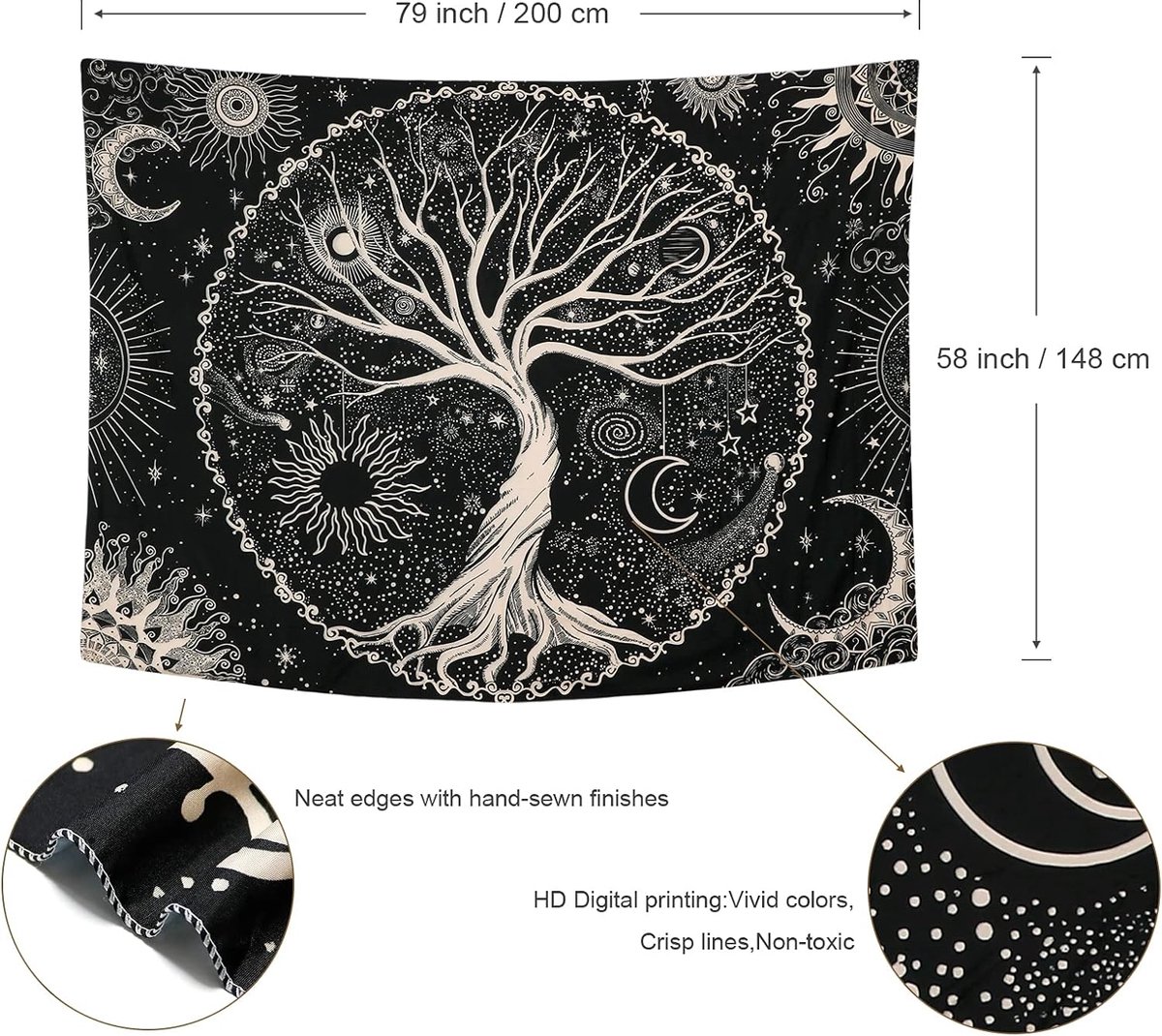 Volle maan nacht boom - Wandkleed - 200x150 cm - Groot wandtapijt - Poster