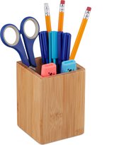 Boîte à crayons en bambou Relaxdays - 4 compartiments - petite - organiseur de bureau - organiseur de stylos
