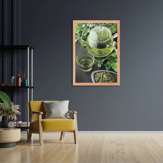 Poster Mint Thee Rechthoek Verticaal Met Lijst L (40 X 50 CM) - Hout - Houten Lijst - Bruine Lijst - Wanddecoratie - Posters