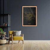 Poster Enschede Plattegrond Zwart Geel Rechthoek Verticaal Met Lijst XL (50 X 70 CM) - Hout - Houten Lijst - Bruine Lijst - Wanddecoratie - Posters