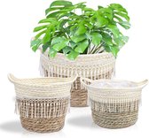 Set of 3 Plant Baskets Braided Flower Basket, Old Seagrass Basket, Hand-Woven Planters Flower Pot Plant Basket