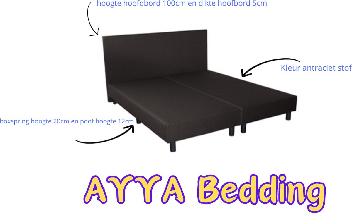 Complete Boxspring - antraciet stof - 140x200 cm - Hotel Boxspring - AYYA Bedding