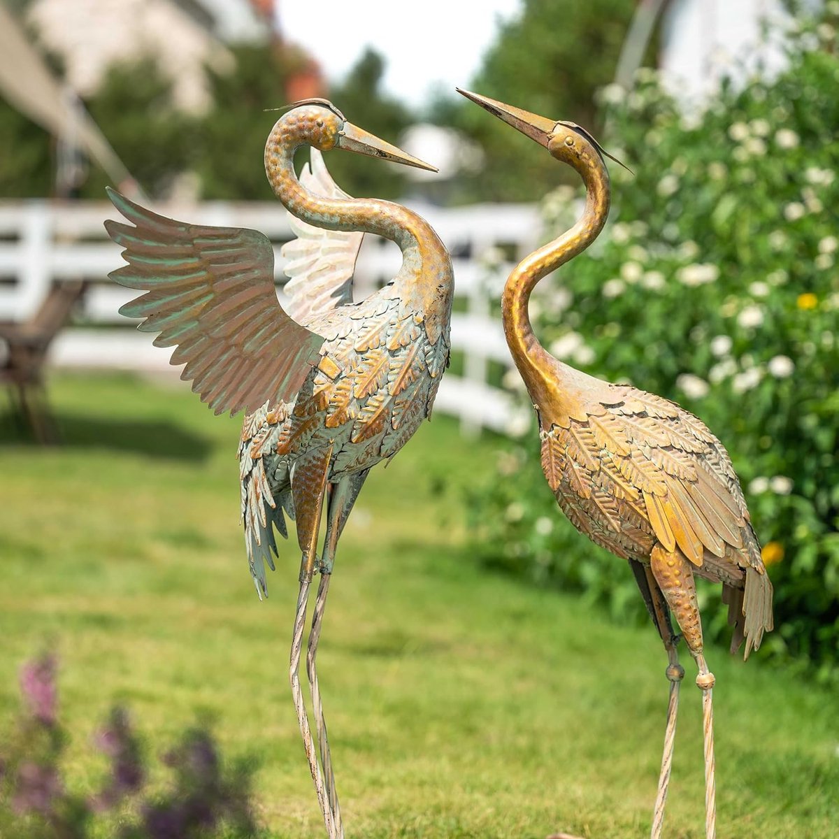 Metalen vogels, kranen, tuinfiguren voor vijver, set van 2, 99