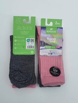 Kinder merino wollen sokken - naadloos - 4 paar - 31/34 - grijs/roze