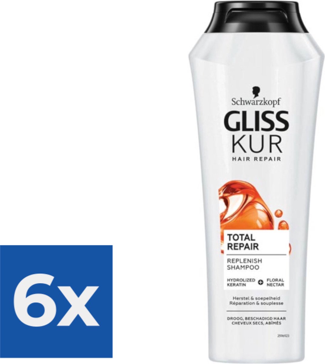 Gliss-Kur Shampoo - Total Repair 250 ml - Voordeelverpakking 6 stuks