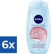 NIVEA Clay Fresh Douchegel Hibiscus en White Sage - 250 ml - Voordeelverpakking 6 stuks
