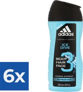 Adidas Douche & Shampoo Men - Ice Dive 250 ml. - Voordeelverpakking 6 stuks
