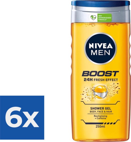 NIVEA Men Boost Douchegel - 250 ml - Voordeelverpakking 6 stuks