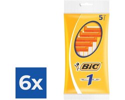 BIC 1 Klassieke Wegwerpscheermesjes Voor Heren Met Een Enkel Mesje En Vaste Kop - Pak van 5 Stuks - Voordeelverpakking 6 stuks