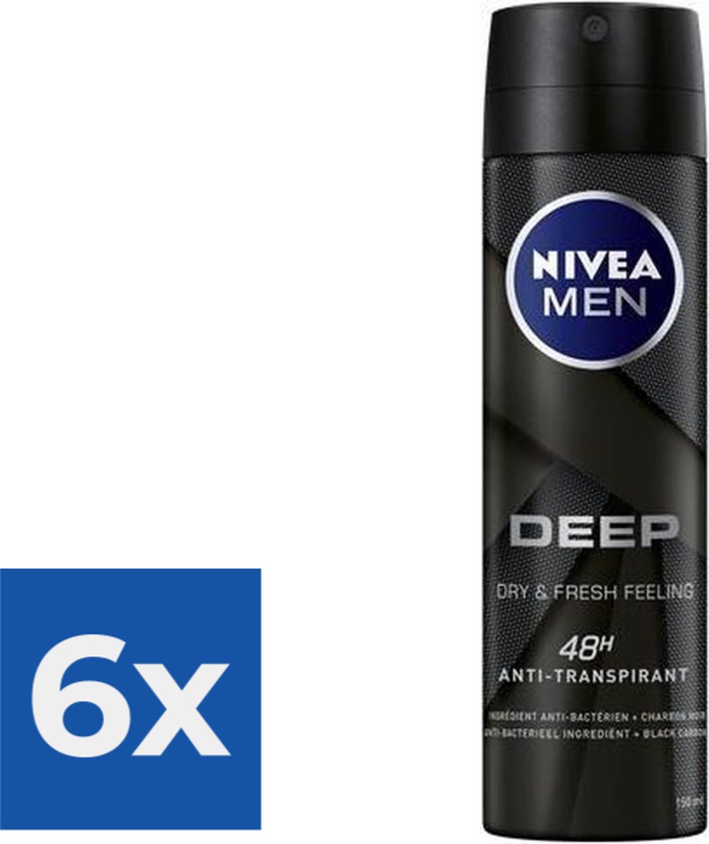 Goedkoopste NIVEA MEN Deep Deodorant spray - 150 ml - Voordeelverpakking 6 stuks