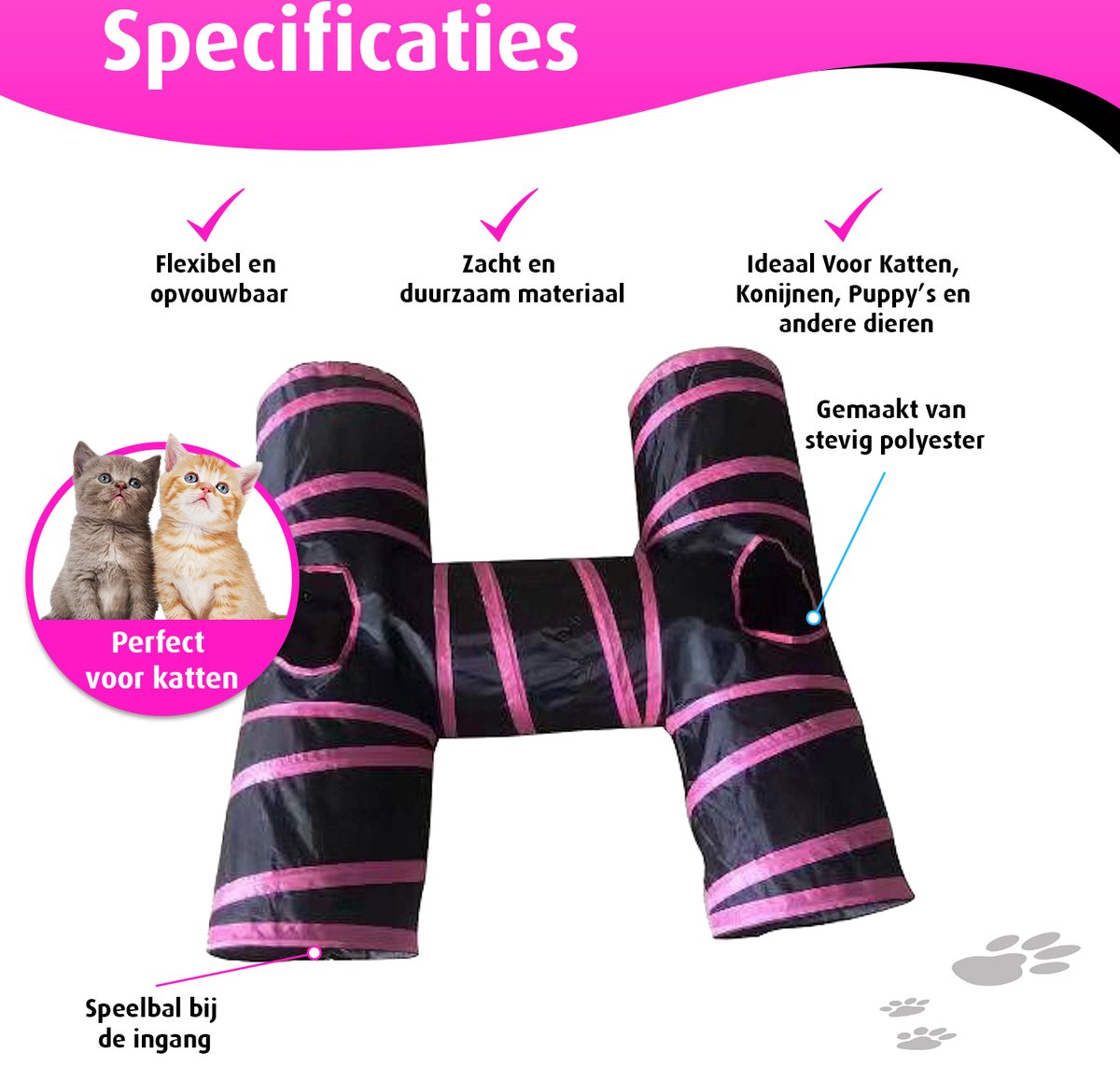Kattentunnel - H-vorm - Konijnentunnel - Speeltunnel - Kattenspeelgoed - Kattenspeeltjes - Kruiptunnel — afbeelding 4