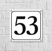Huisnummerbord Wit Dibond Deluxe - Nummer 53 - incl. bevestiging | - naambord - nummerbord - voordeur | formaat 12 x 12 cm | - huisnummerbordje - nummerbord - voordeur