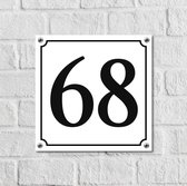 Huisnummerbord Wit Dibond Deluxe - Nummer 68 - incl. bevestiging | - naambord - nummerbord - voordeur | formaat 12 x 12 cm | - huisnummerbordje - nummerbord - voordeur