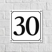 Huisnummerbord Wit Dibond Deluxe - Nummer 30 - incl. bevestiging | - naambord - nummerbord - voordeur | formaat 12 x 12 cm | - huisnummerbordje - nummerbord - voordeur