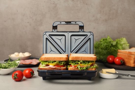 Bestron XL Machine à sandwich pour 2 sandwichs grillés, machine à sandwich avec revêtement antiadhésif et voyant lumineux, 1000W, couleur : Zwart