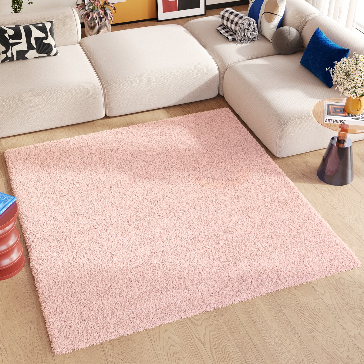 Tapiso Essence Square Vloerkleed Roze Modern Hoogpolig Tapijt Maat- 160x160