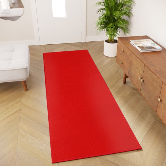 Tapiso Tapis de Couloir Mono Rouge Uni Tapis de Couloir à Poils Ras Taille - 100x1000