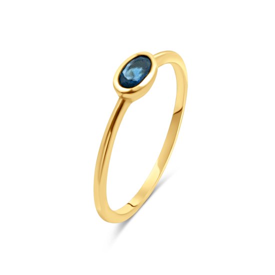 Silventi 9NBSAM-G230359 Gouden Ring met Blauw Safier - Dames - Ovaal - 4x6mm - Maat 54 - 14 Karaat - Goud