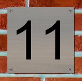 Huisnummerbord RVS Deluxe - Nummer 11 - 12 x 12 cm - incl. set voor bevestiging | - naambord - nummerbord - voordeur