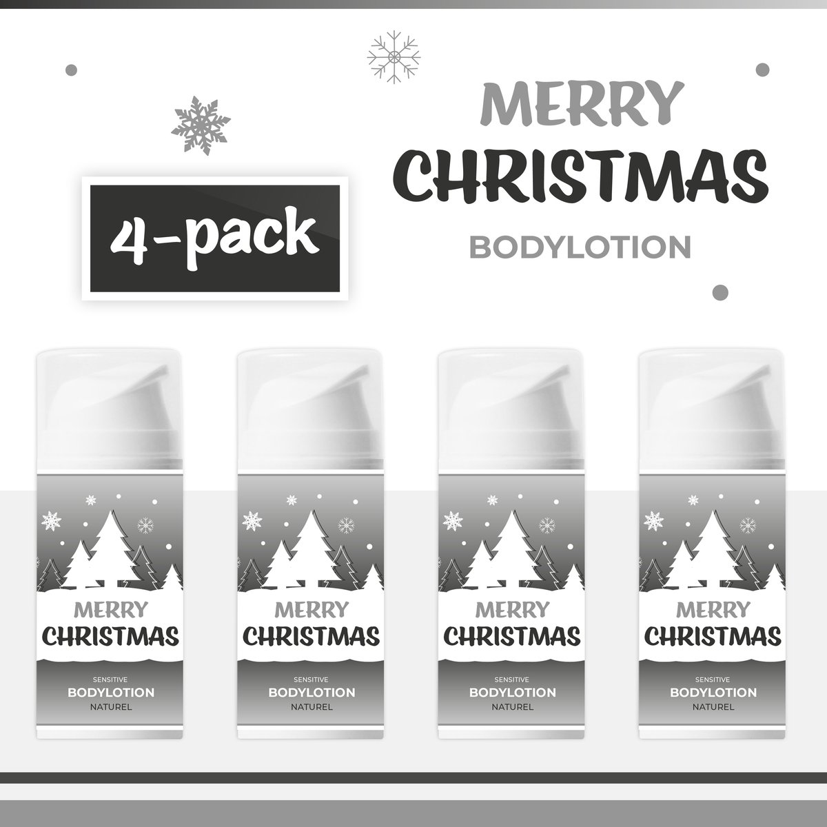 Goedkoopste Bodylotion Merry Christmas - 4-Pack - 100 ml - 400 gram | Naturel - Cadeau - Kerst - Kerstpakket - Kerstgeschenk - Klein Kerstcadeautje - Kerstpakketten - Christmas Gift - Fijne Kerstdagen - Cadeautje - Feestdagen - Zilver