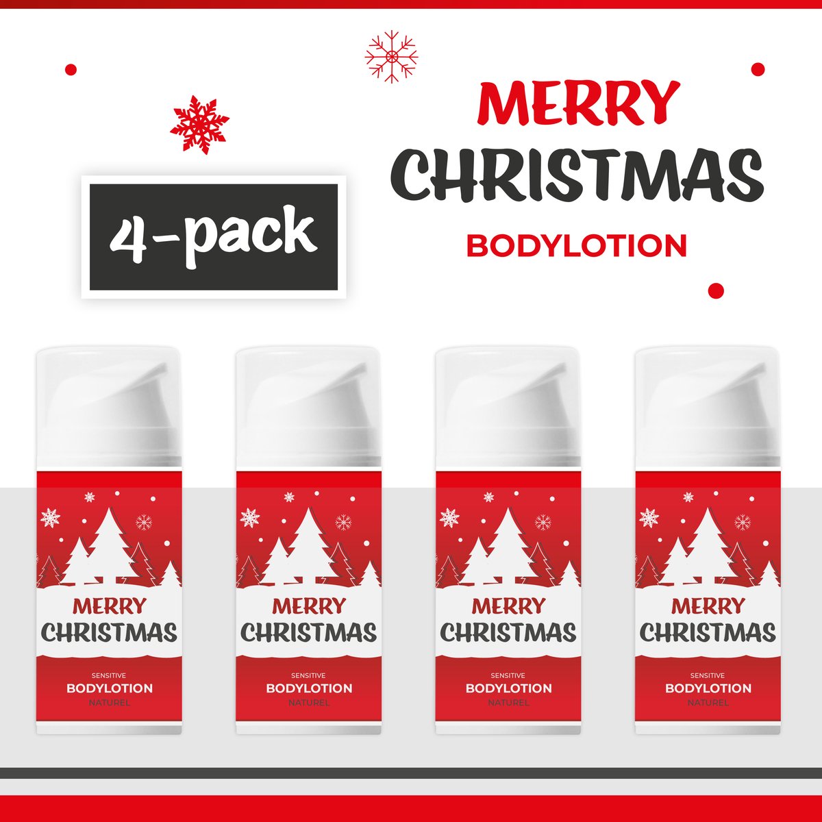 Goedkoopste Bodylotion Merry Christmas - 4-Pack - 100 ml - 400 gram | Naturel - Cadeau - Kerst - Kerstpakket - Kerstgeschenk - Klein Kerstcadeautje - Kerstpakketten - Christmas Gift - Fijne Kerstdagen - Cadeautje - Feestdagen - Rood