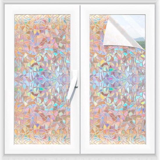 Film Fenêtre Anti-Regard 90x200cm - Effet Arc-en-Ciel 3D - Anti-UV Sans Colle - Intimité