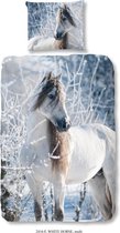 Good Morning Dekbedovertrek - White Horse - 140x200/220 - Flanel - Wit