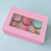 Boîte rose canne en bonbon pour 6 cupcakes + vitrine (10 pièces)