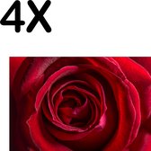 BWK Textiele Placemat - Close-Up - Rode Roos - Bloem - Set van 4 Placemats - 45x30 cm - Polyester Stof - Afneembaar