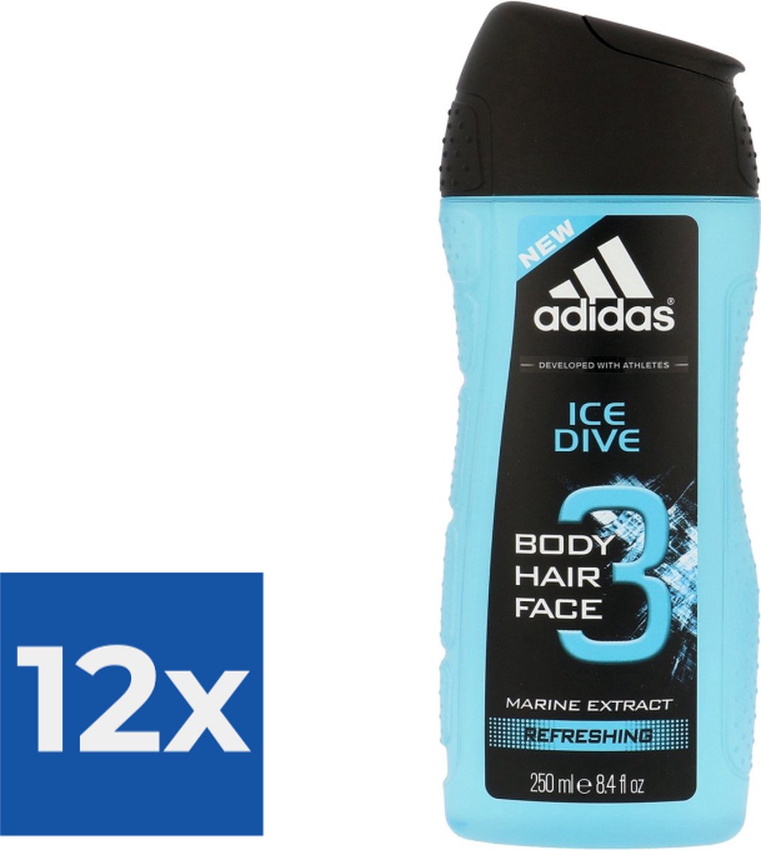 Goedkoopste Adidas Douche & Shampoo Men - Ice Dive 250 ml. - Voordeelverpakking 12 stuks