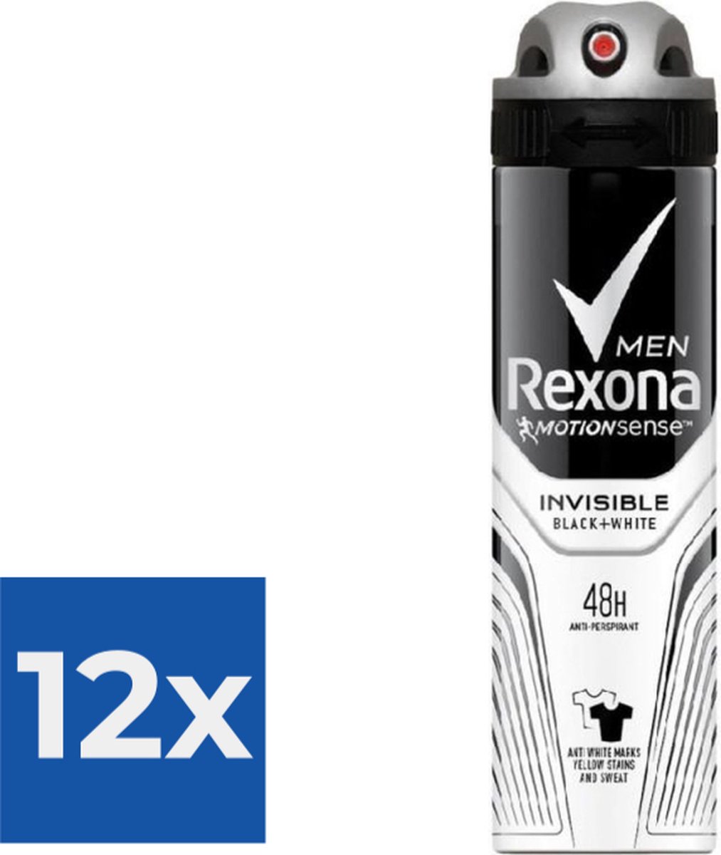 Goedkoopste Rexona Deospray Men - Invisible Black White - 150 ml - Voordeelverpakking 12 stuks