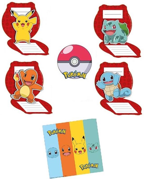 Carte invitation anniversaire Pokémon - Lot de 8 - Décorations Anniversaire