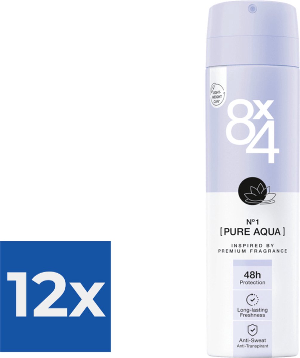 8 x 4 Deospray  No.1 Pure Aqua 150 ml - Voordeelverpakking 12 stuks