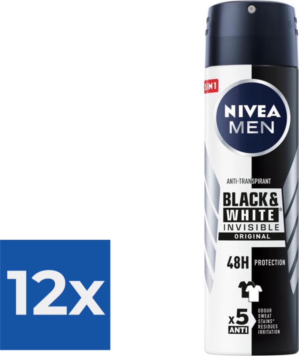 Goedkoopste NIVEA Men Deodorant Spray Invisible for Black & White - 150 ml - Voordeelverpakking 12 stuks